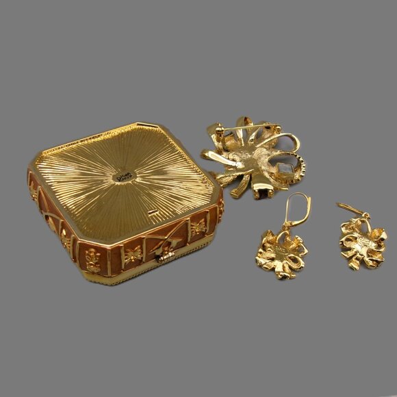 Joan Rivers Trinket Box w/ Brooch and Earrings, Gold and Enamel w/ Crystals, Vtg - Picture 8 of 10